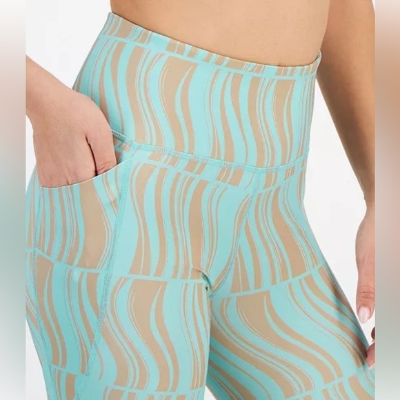 Ideology Performance Leggings High Rise Pockets Compression Blue Tan Size Large - Picture 3 of 10